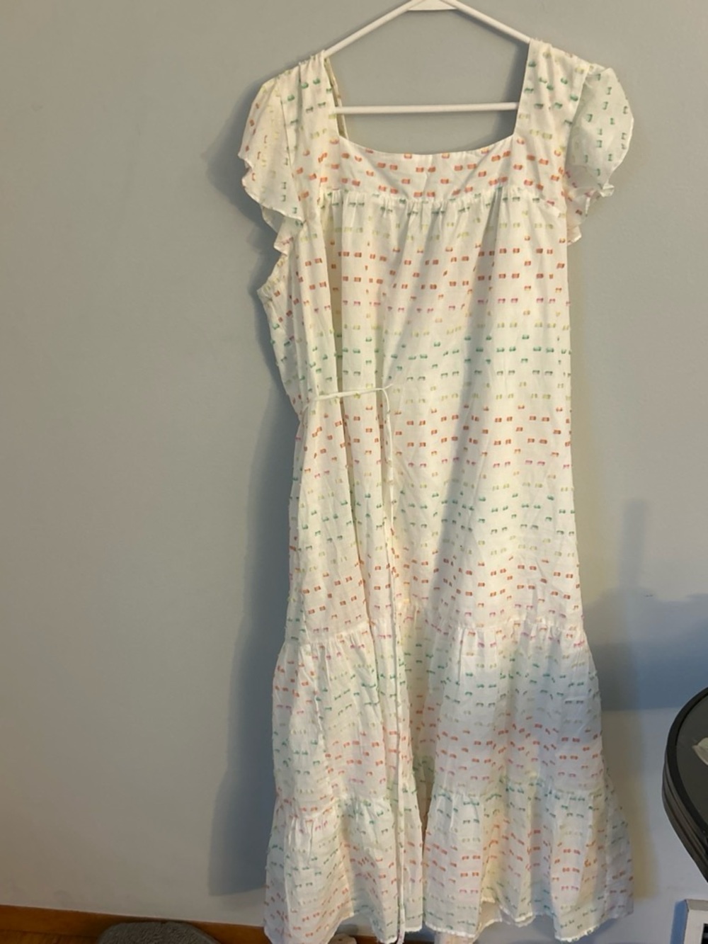 Draper James White Maxi Dress with Pastel Green and Orange Dot Print